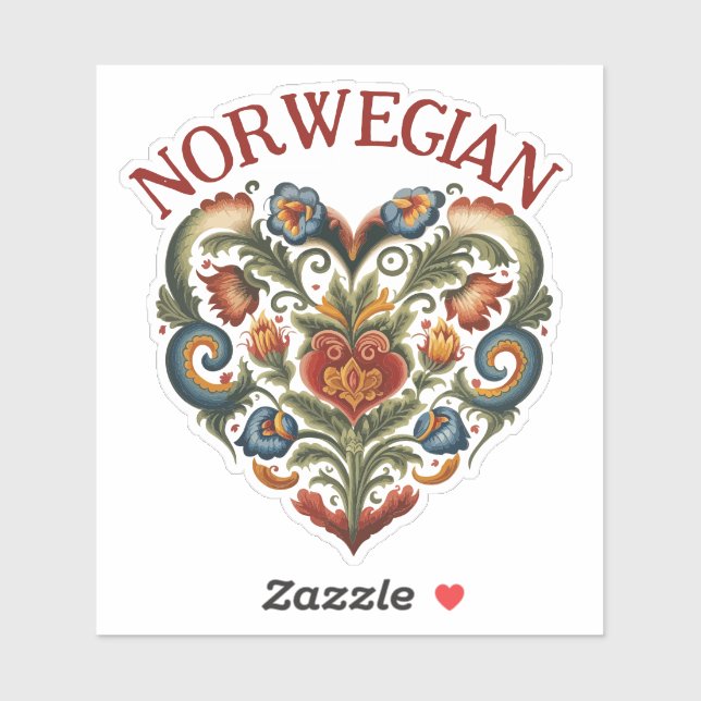 Sticker Norvégien Rosemaling Folk Art Heart (Feuille)