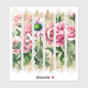 Sticker Nostalgale rose et florale verte Lecteur de bande