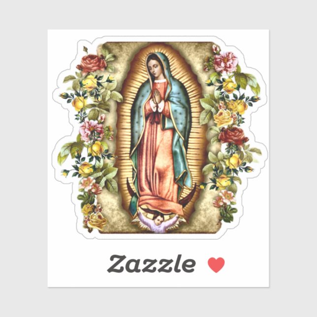 Sticker Notre-Dame de Guadalupe Cadre de Roses Vinyle      (Feuille)