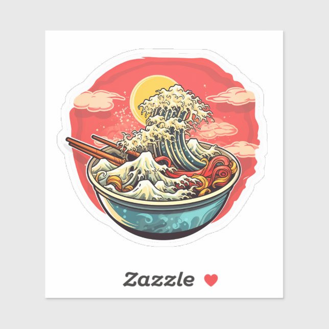 Sticker nouilles ramen vagues dans le bol (Feuille)