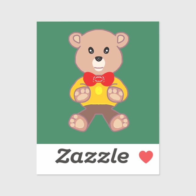 Sticker Nounours à noeud papillon sur fond vert  (Feuille)