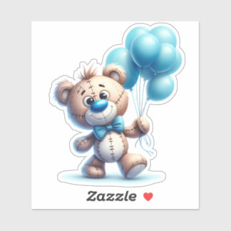 Sticker Nounours avec ballons bleus