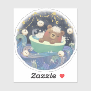 Sticker Nounours en baignoire avec des monstres duveteux