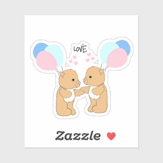 Sticker Nounours ours en peluche ballons amour (Feuille)