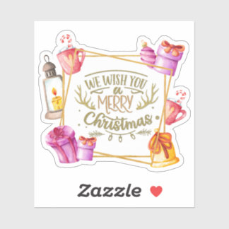 Sticker Nous vous souhaitons un joyeux Noël rose et violet