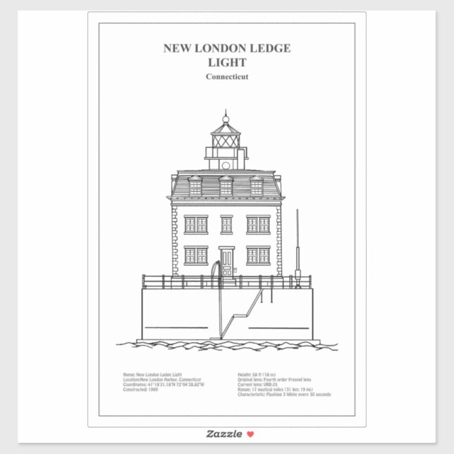 Sticker Nouveau phare London Ledge - Connecticut - BD (Feuille)