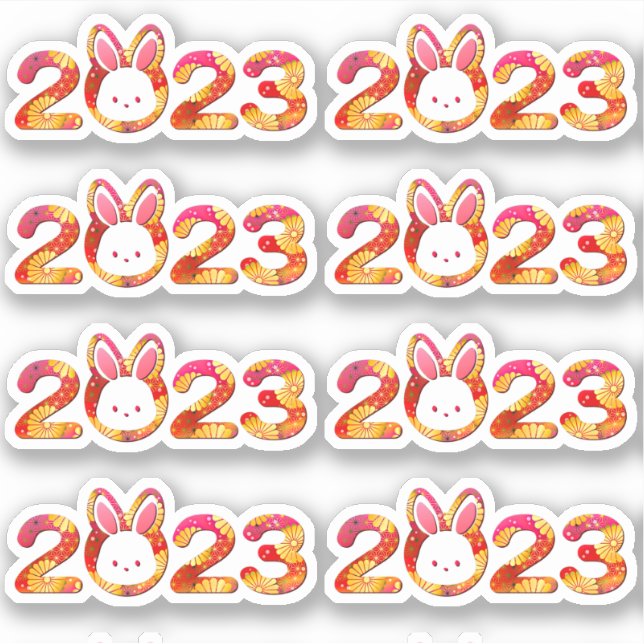 Sticker Nouvel An chinois 2023 Année du lapin rose floral (Devant)