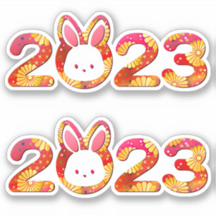 Sticker Nouvel An chinois 2023 Année du lapin rose floral