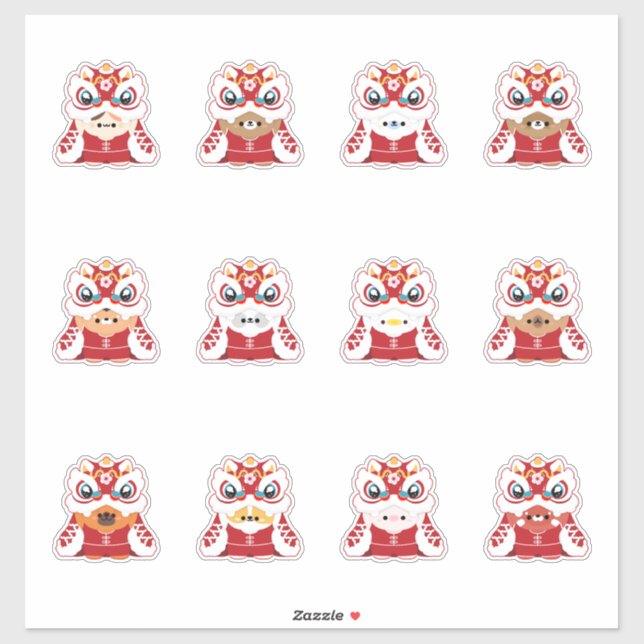 Sticker Nouvel An lunaire - Danse Lion (Feuille)