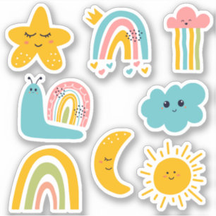 Sticker Nuage Étoile Arc-en-ciel & Plus de Personnages pou