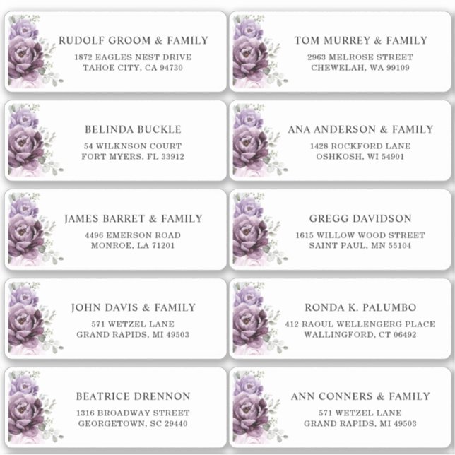 Sticker Nuances de pourpre poussiéreux Plum Mariage Adress (Devant)