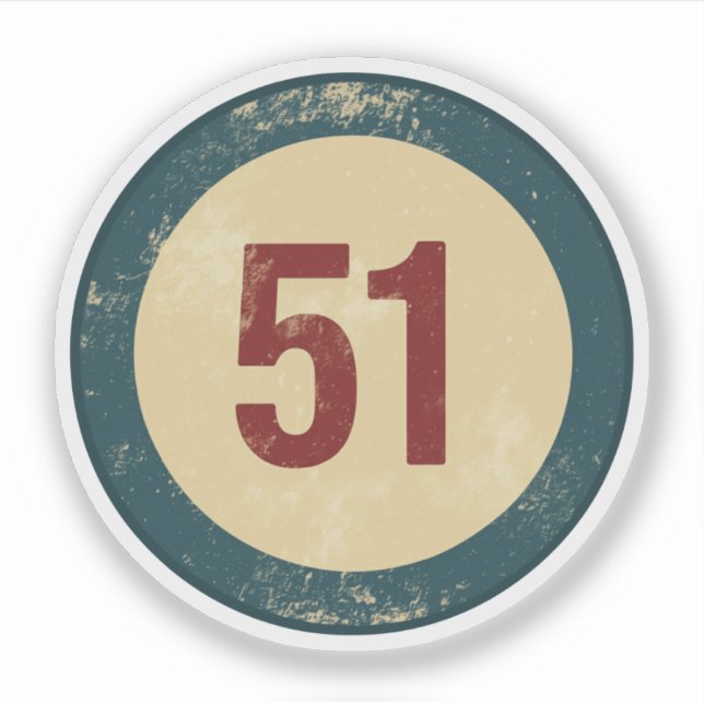 Sticker Numéro 51 en détresse Vintage (Devant)
