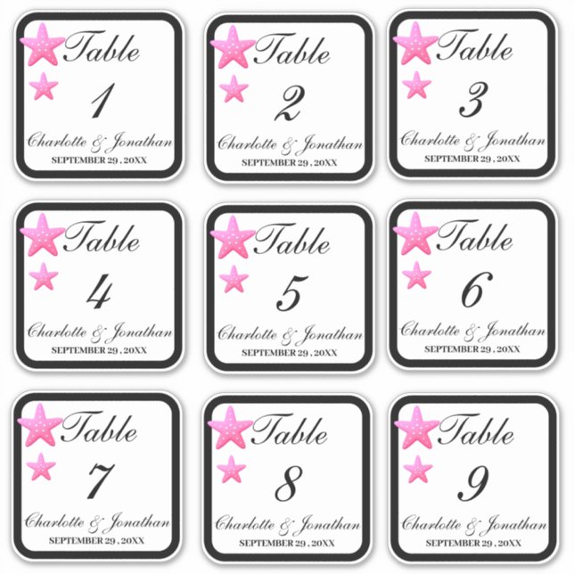 Sticker Numéro de table de mariage personnalisé Starfish B (Devant)