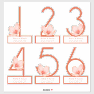 Sticker Numéro de table orange vif moderne 1-6 découpe