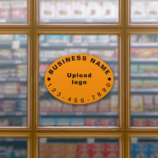 Sticker Numéro de téléphone d'affaires sur Orange Grand Ov (Your business name, logo and phone number on orange color large oval shape vinyl sticker.)