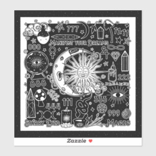 Sticker Numérologie chanceuse Manifestation Magie noir & b
