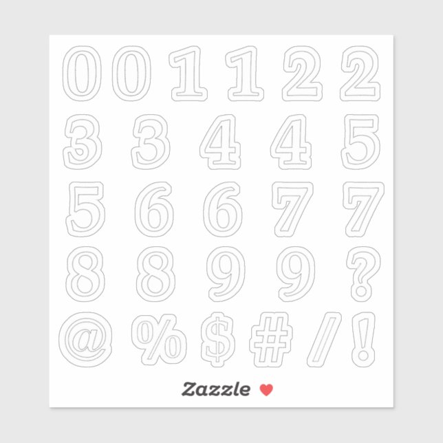 Sticker Numéros et symboles en points coupés (Feuille)