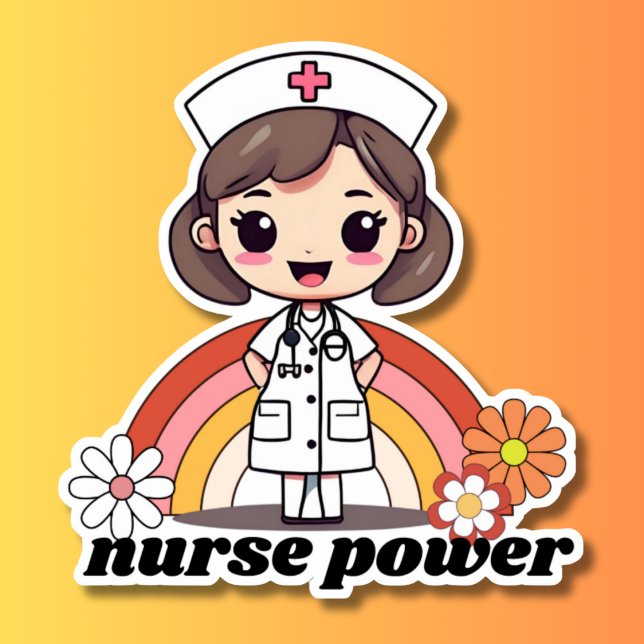 Sticker Nurse Power Retro Nurse and Rainbow Waterproof (Créateur téléchargé)