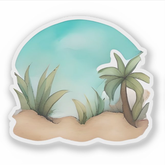 Sticker Oasis tropicale Aquarelle (Devant)