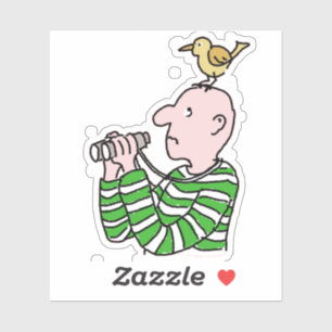 Sticker Observateur d'oiseaux caricaturés avec un oiseau s