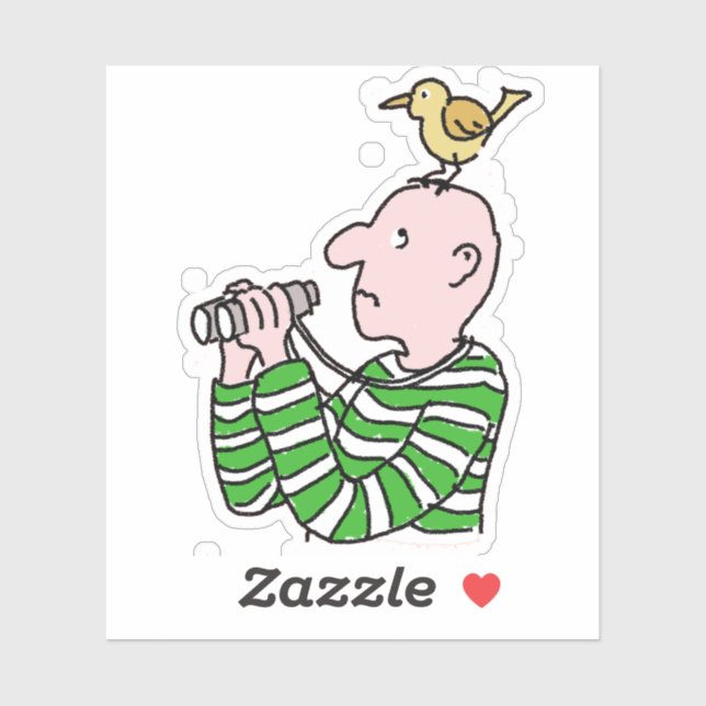 Sticker Observateur d'oiseaux caricaturés avec un oiseau s (Feuille)