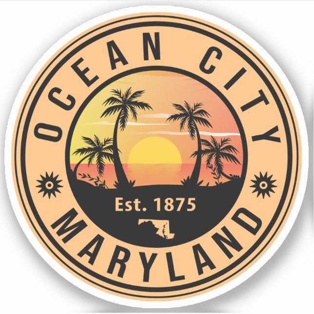 Sticker Ocean City Maryland Retro Sunset Souvenirs 60s (Devant)