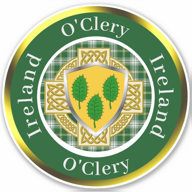 Sticker O'Clery Bouclier irlandais/Croix celtique personna (Devant)