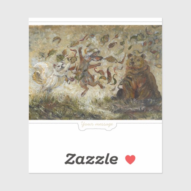 Sticker October Fun Whimsical Autumn Forest Animals  (Feuille)