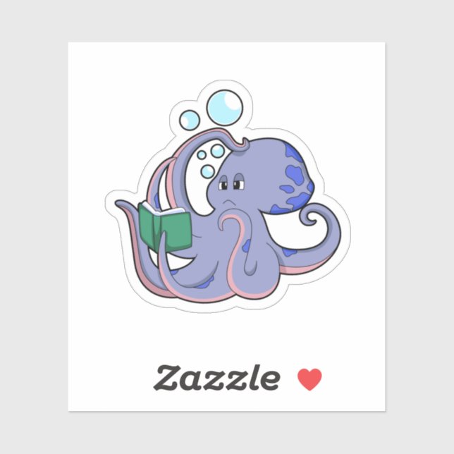 Sticker Octopus à la lecture avec livre (Feuille)