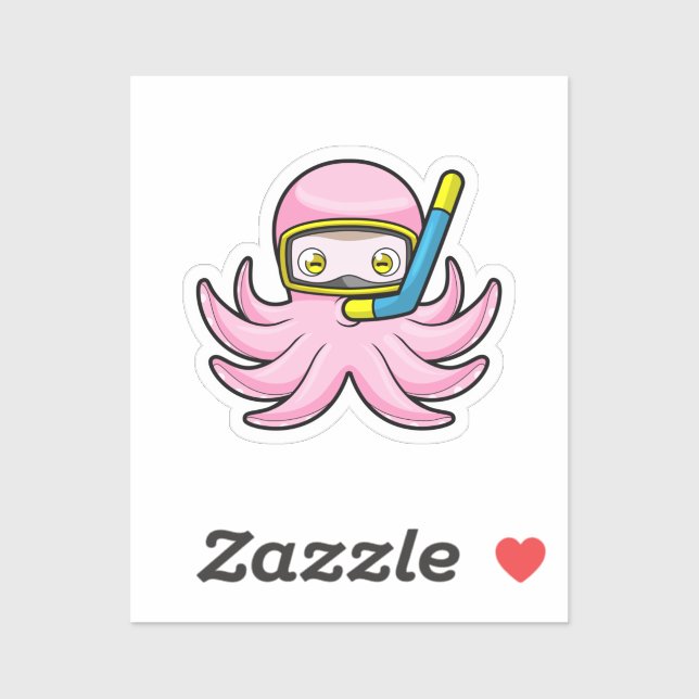 Sticker Octopus à la plongée avec tuba et lunettes de nata (Feuille)