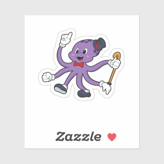 Sticker Octopus comme magicien avec Casquette (Feuille)