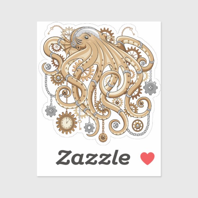 Sticker Octopus Steampunk Surreal Retro Style Machine (Feuille)