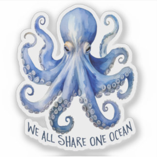 Sticker Octopus Watercolor Ocean Conservation Marine
