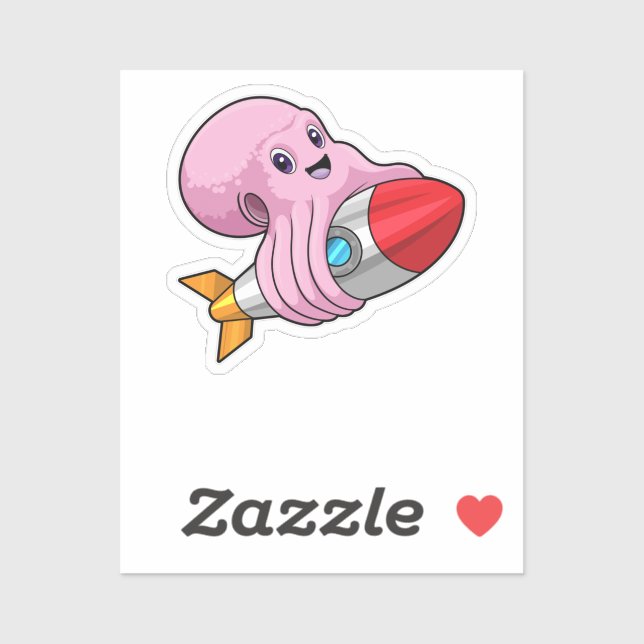 Sticker Octopus with Rocket (Feuille)