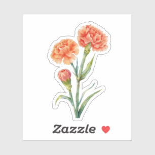 Sticker Œillet Corail Aquarelle Botanique CuLavande