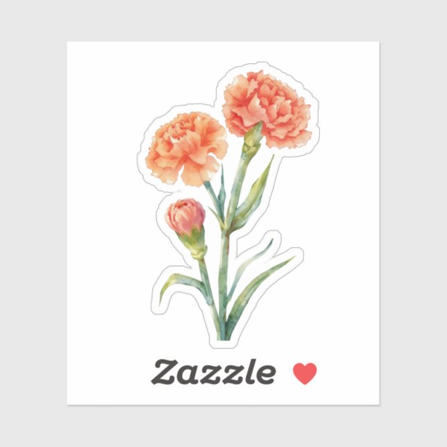 Sticker Œillet Corail Aquarelle Botanique CuLavande (Feuille)