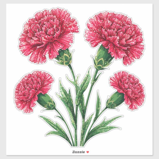 Sticker Œillets roses vibrants avec des tiges vertes (Feuille)