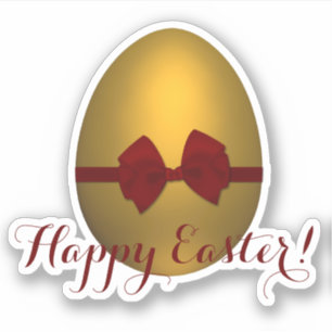 Sticker Oeuf de Pâques Golden Happy avec Bow rouge