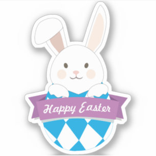 Sticker Oeuf de Pâques. Lapin de Pâques.Joyeux Pâques