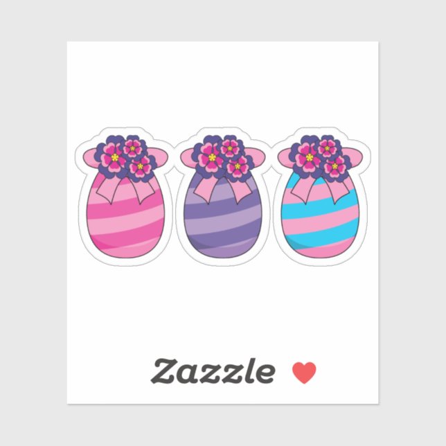 Sticker Œufs de Pâques avec Fleurs et Ruban (Feuille)