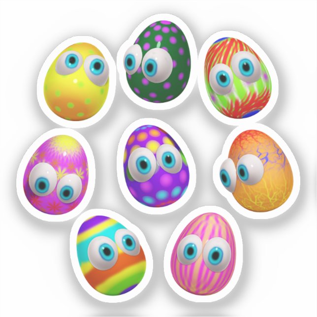 Sticker Œufs de Pâques de dessin animé mignons et drôles (Recto)