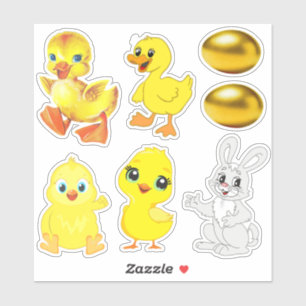 Sticker Oeufs de Pâques mignons, Lapin, Canards & Poussins