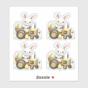 Sticker OEufs de tracteur de lapin jaune de Pâques