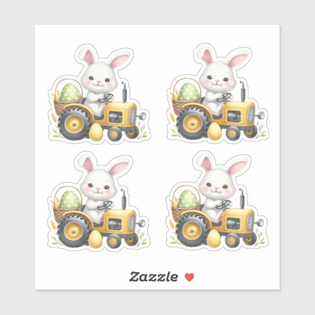 Sticker OEufs de tracteur de lapin jaune de Pâques (Feuille)
