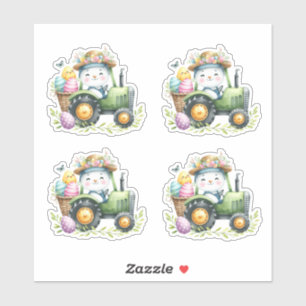 Sticker OEufs de tracteur de lapin vert de Pâques