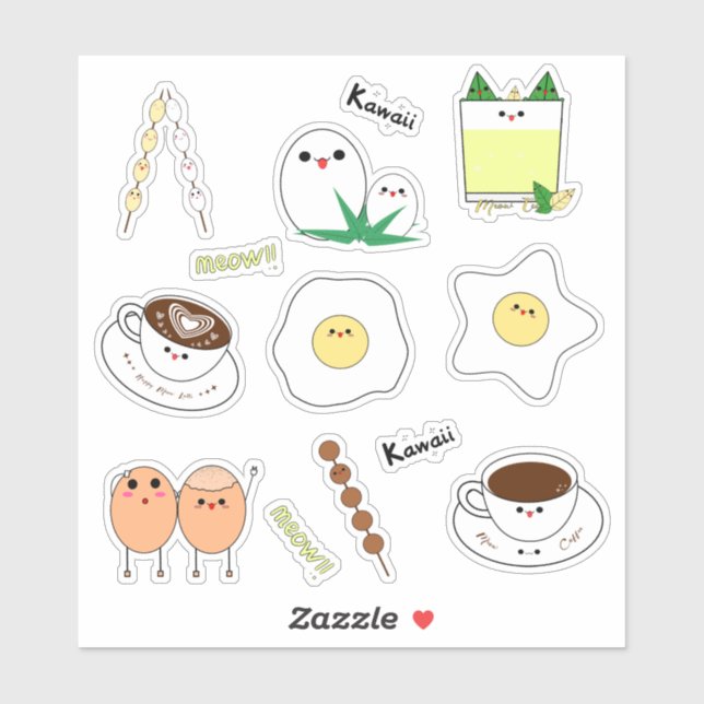 Sticker Œufs Kawaii & Café (Feuille)