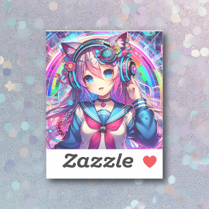 Sticker Oeuvre colorée Glitchcore Anime Girl