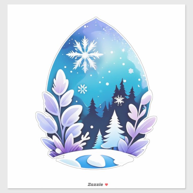 Sticker Œuvre d'art en forme d'œuf de Paysage d'Hiver (Feuille)