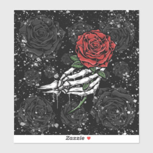 Sticker Offrande de rose squelette argentée gothique glamo