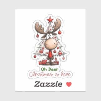 Sticker Oh Deer Christmas Is Here Cute Reindeer Christmas